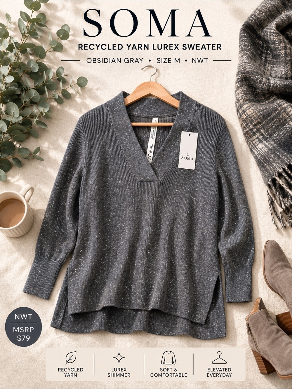 Soma Recycled Yarn Lurex Sweater Obsidian Gray Size M NWT